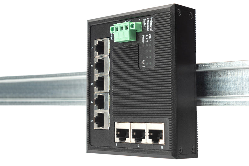 SWITCH 8-PORTE GIGABIT FLAT DIN RAIL INDUSTRIALE