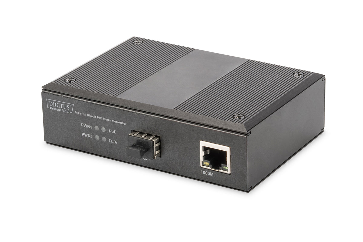 MEDIA CONVERTER INDUSTRIALE POE GIGABIT PSE, RJ45, SFP 10/100/1000BaseTX - 1000Base-X 80 KM