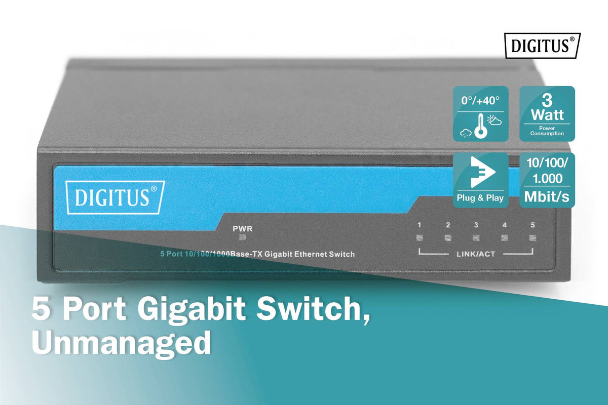 SWITCH DI RETE 5 PORTE GIGABIT UNMANAGED DIGITUS