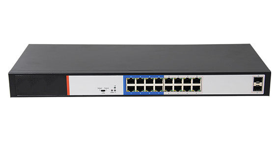 SWITCH DI RETE POE 250 WATT GIGABIT 10/100/1000 16 PORTE POE+ E 2 PORTE SFP PER FIBRA OTTICA