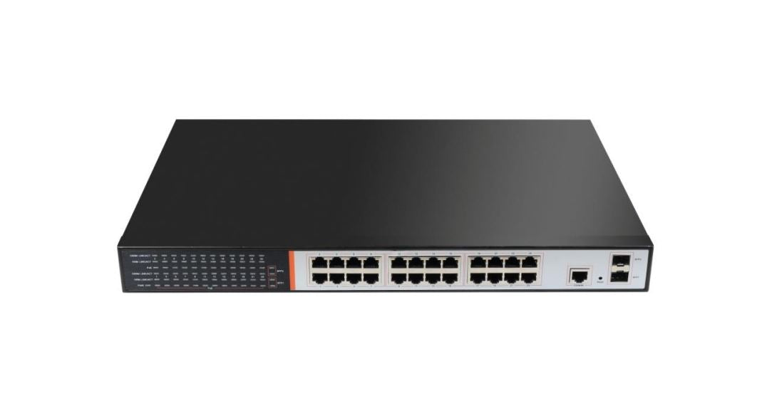 SWITCH DI RETE 24 PORTE GIGABIT POE 300 WATT + 2 PORTE SFP PER FIBRA OTTICA